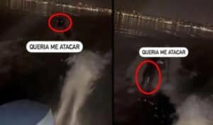 Terrifying Viral Video Mysterious sea creature with glowing eyes chases fisherman on speedboat