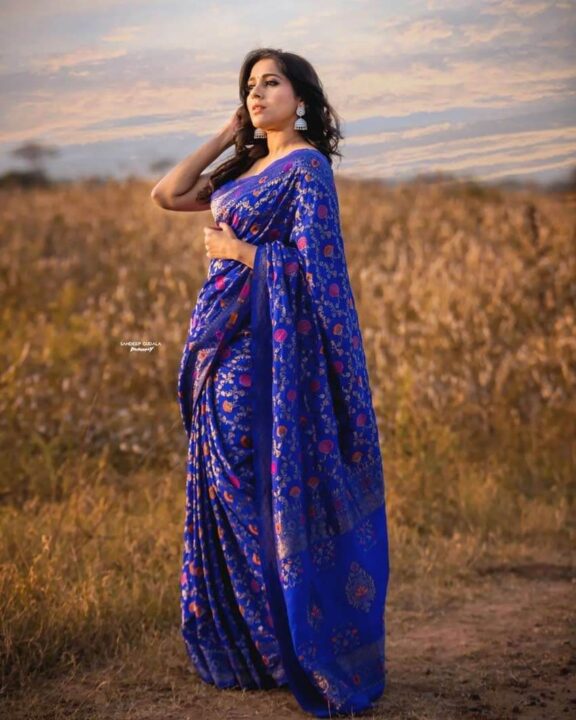 Rashmi Blue Saree Photos