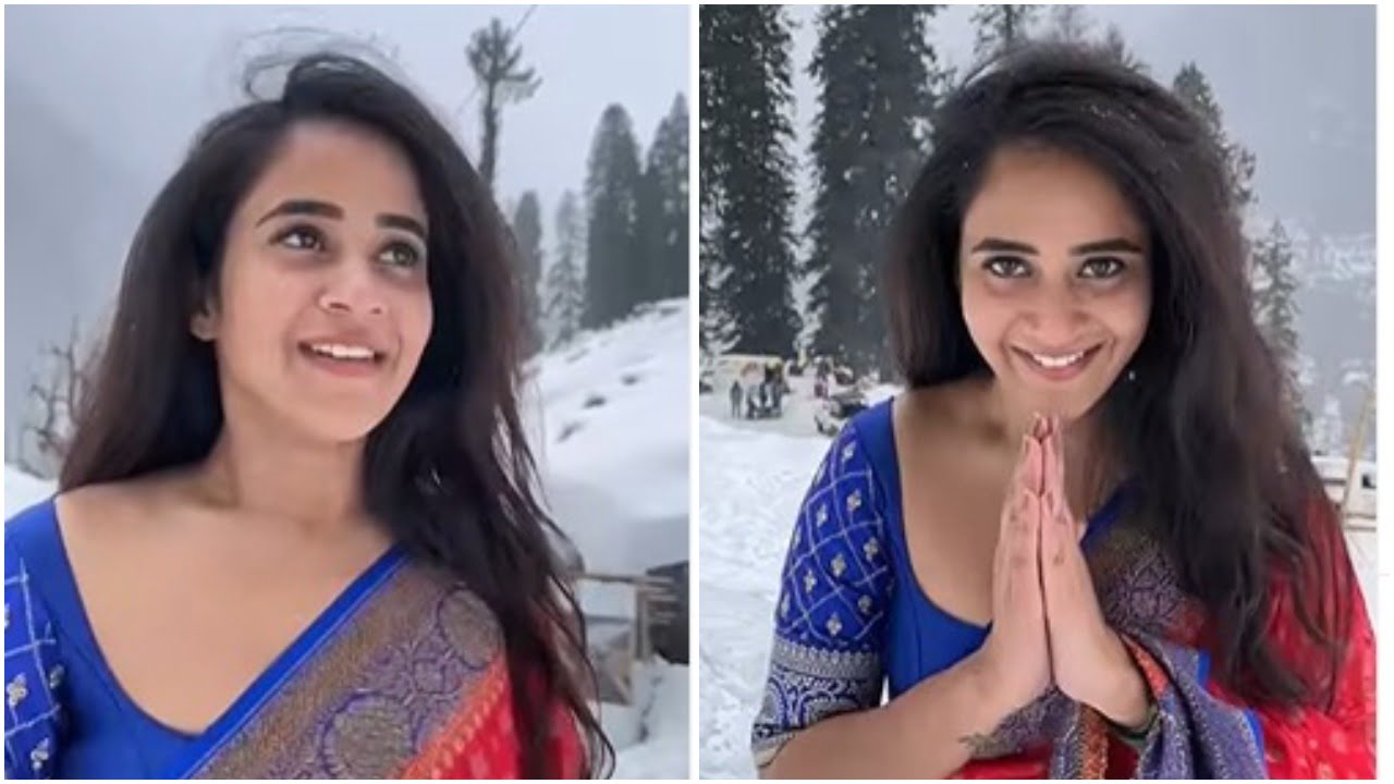 deepthi-sunaina-in-snow-hill-with-saree