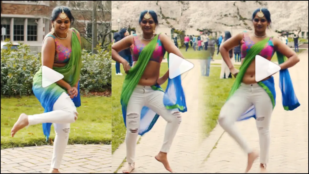 Cute Lady Dance _A Young Lady Dance with Half Saree In Pelli Sandadi Sree Leela Song, Video Viral on Social Media (1)