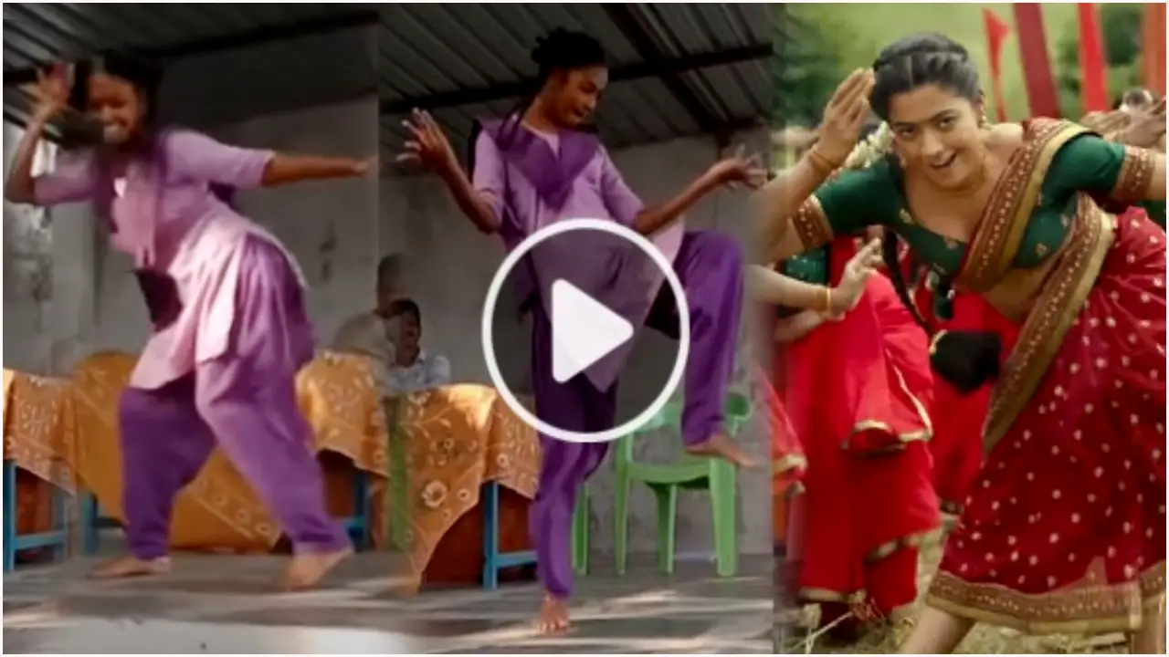 School Girl Dance : School Girl Dances for Sami Sami Song from Pushpa Movie in Govt School Function