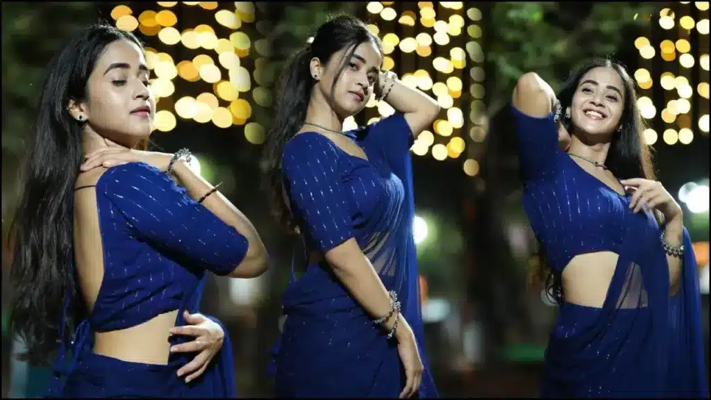 deepthi-sunaina-blue-half-saree-insta-photos-viral-on-social-media