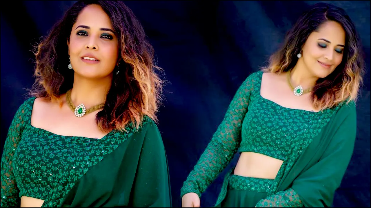 Anchor Anasuya Stunning Stills in Complete Green Outfit Dress, Photos Viral on Social Media