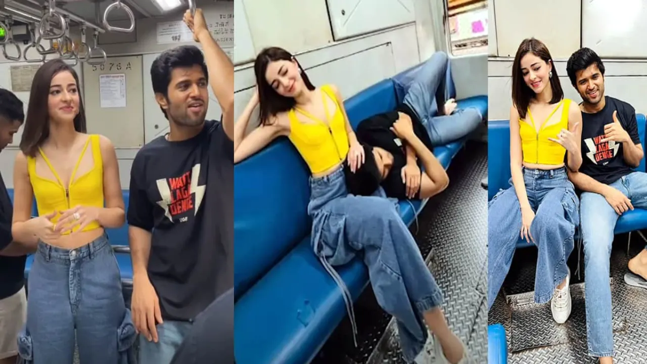 Vijay Devarakonda Sleep On ananya pandey in Mumbai local train, Video Goes Viral