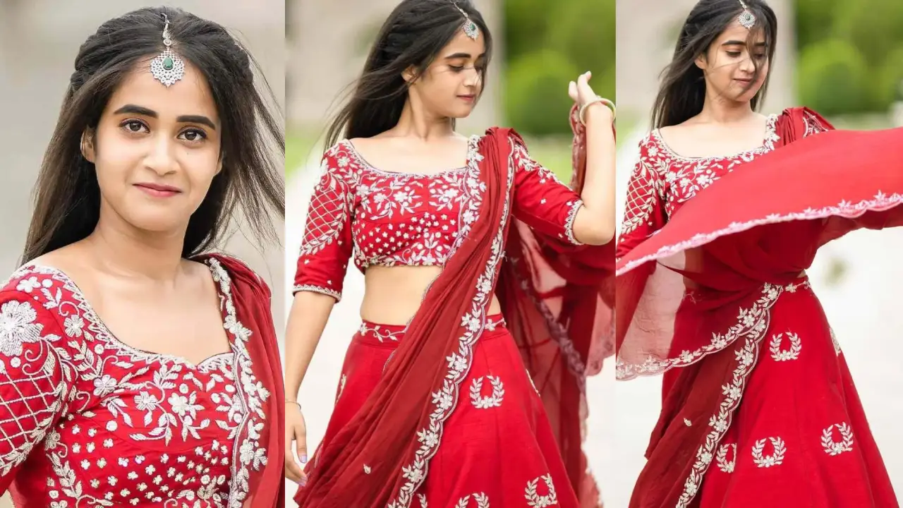 Deepthi Sunaina Stunning Stills In Red Dress Photos Viral