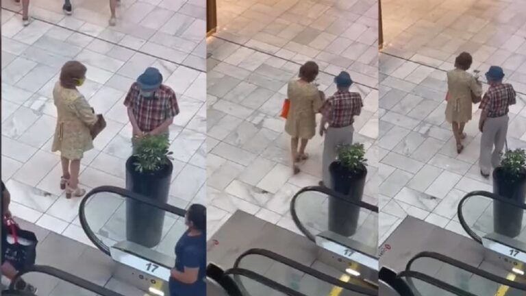 Elderly couple steal some unexpected thing in the middle of the mall